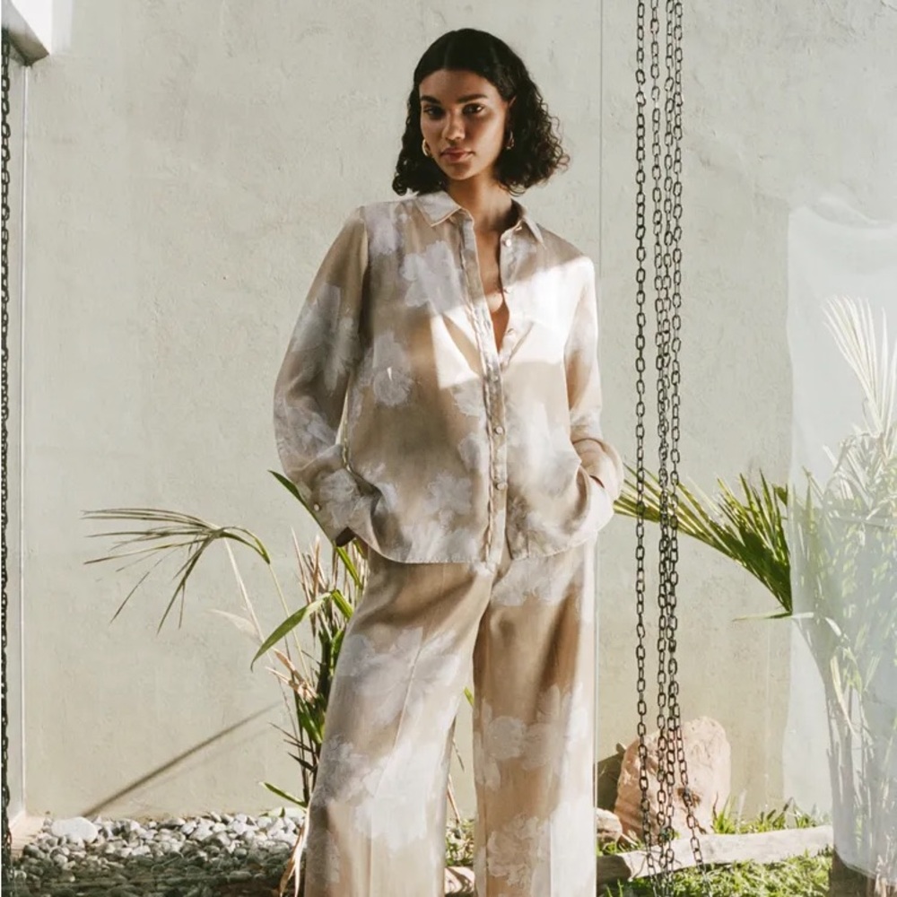 2 piece set - Zara Satin Effect Floral Shirt and Pants